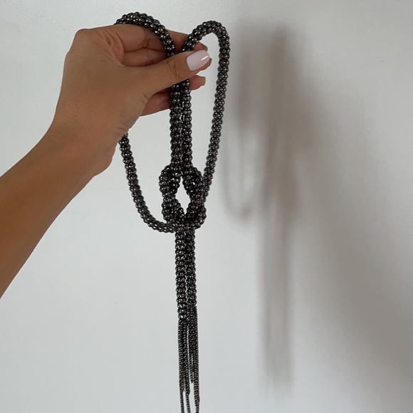 Long knot vintage unique necklace sweater long black dark grey chain - Picture 3 of 6